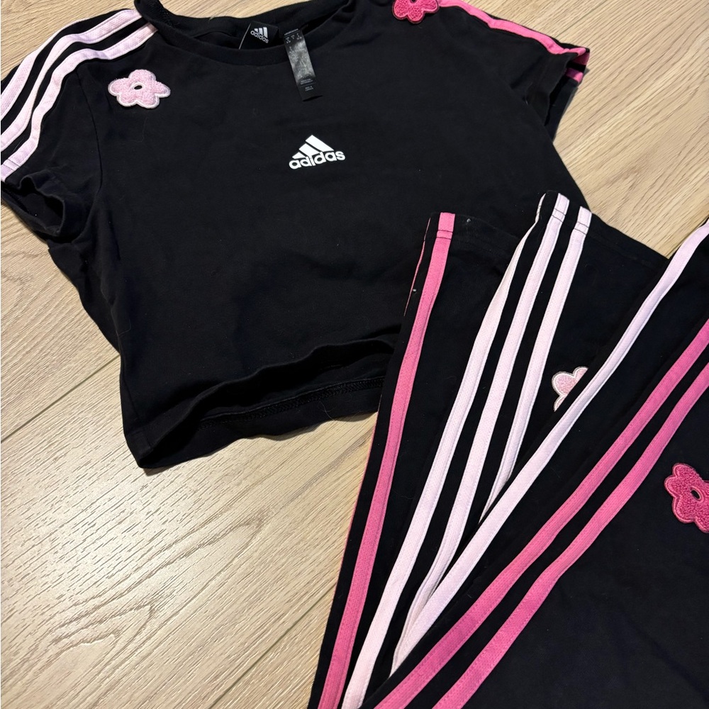 Adidas Black and Pink Floral Tracksuit/Yoga